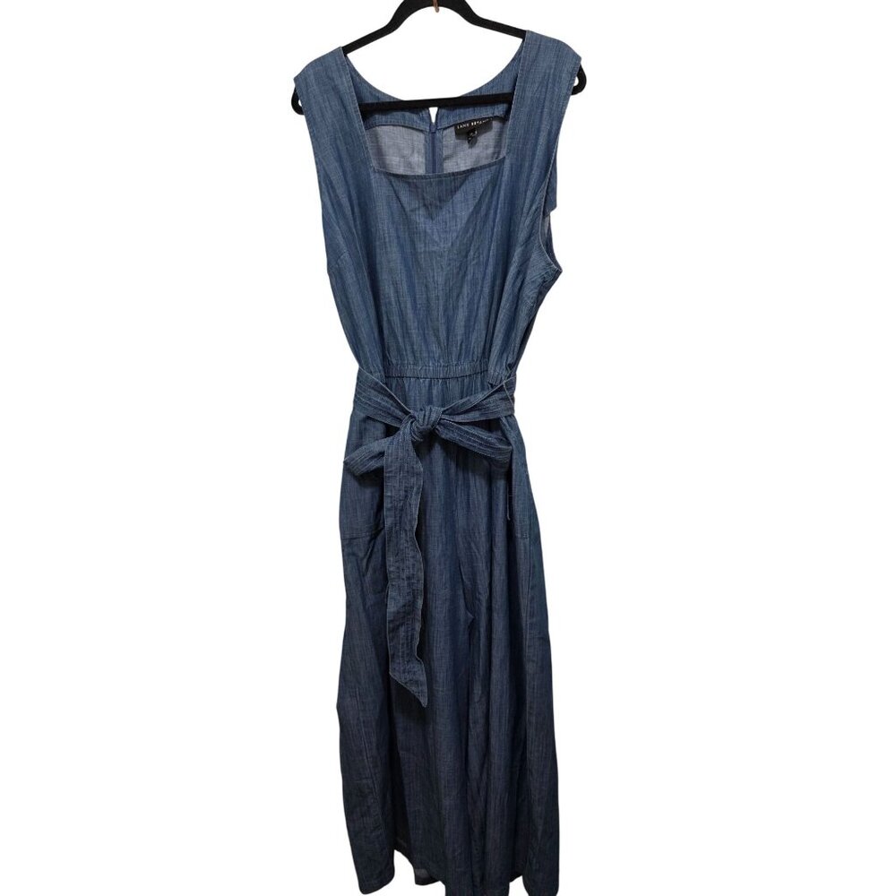Lane Bryant Women's jumpsuit Chambray Sleeveless Elastic Tie Waist & Pockets Siz